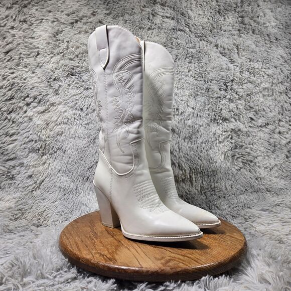 Isnom Women Size 7.5 Knee High Embroidered Chunky Heeled Western Cowgirl Boots - Picture 1 of 14